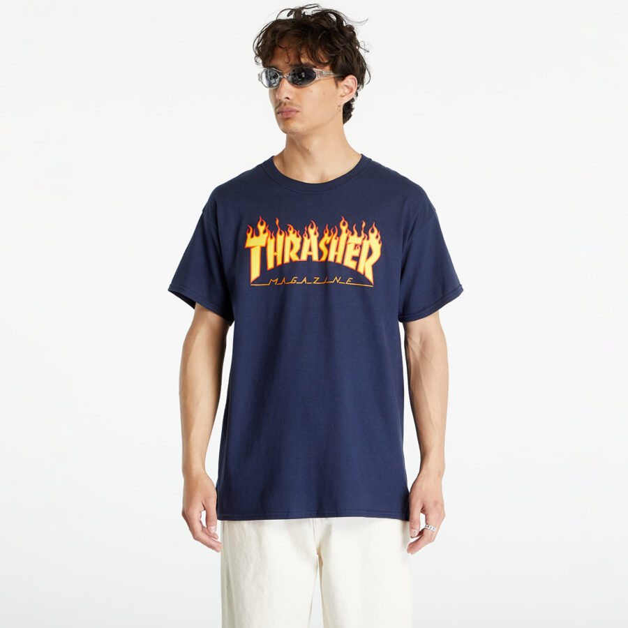 Póló Thrasher Flame Logo T-Shirt Navy Blue S-alacsony-ár