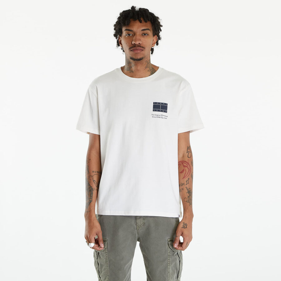 Póló Tommy Jeans Printed Flag Logo T-Shirt Ancient White S-alacsony-ár