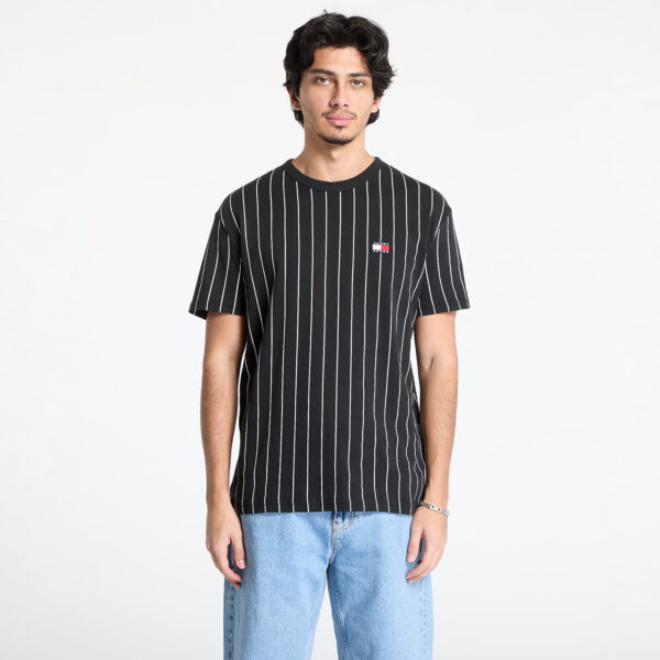 Póló Tommy Jeans Reg Stripe Badge Top Black M-alacsony-ár