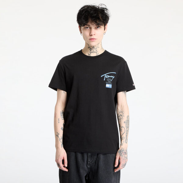 Póló Tommy Jeans Regular Tommy Signature Tee Black S-alacsony-ár