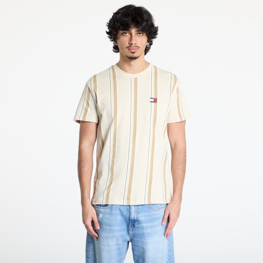 Póló Tommy Jeans Regular Vertical Stripe Tee Beige L-alacsony-ár