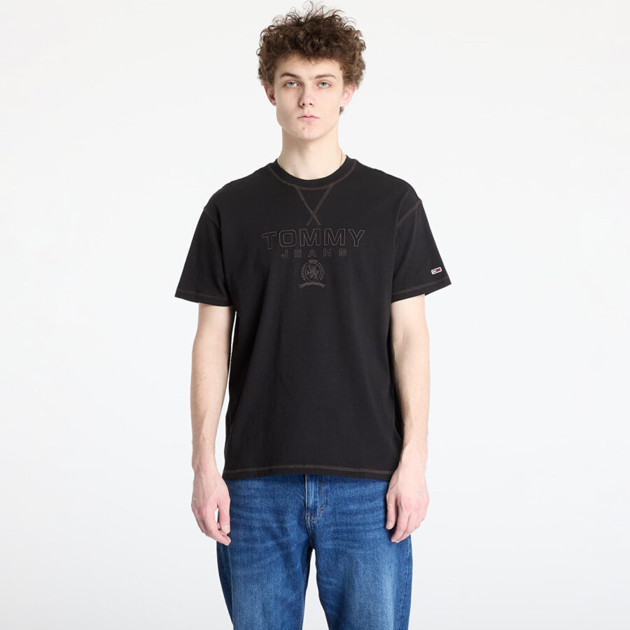 Póló Tommy Jeans Relaxed Tonal Crest Tee Black S-alacsony-ár