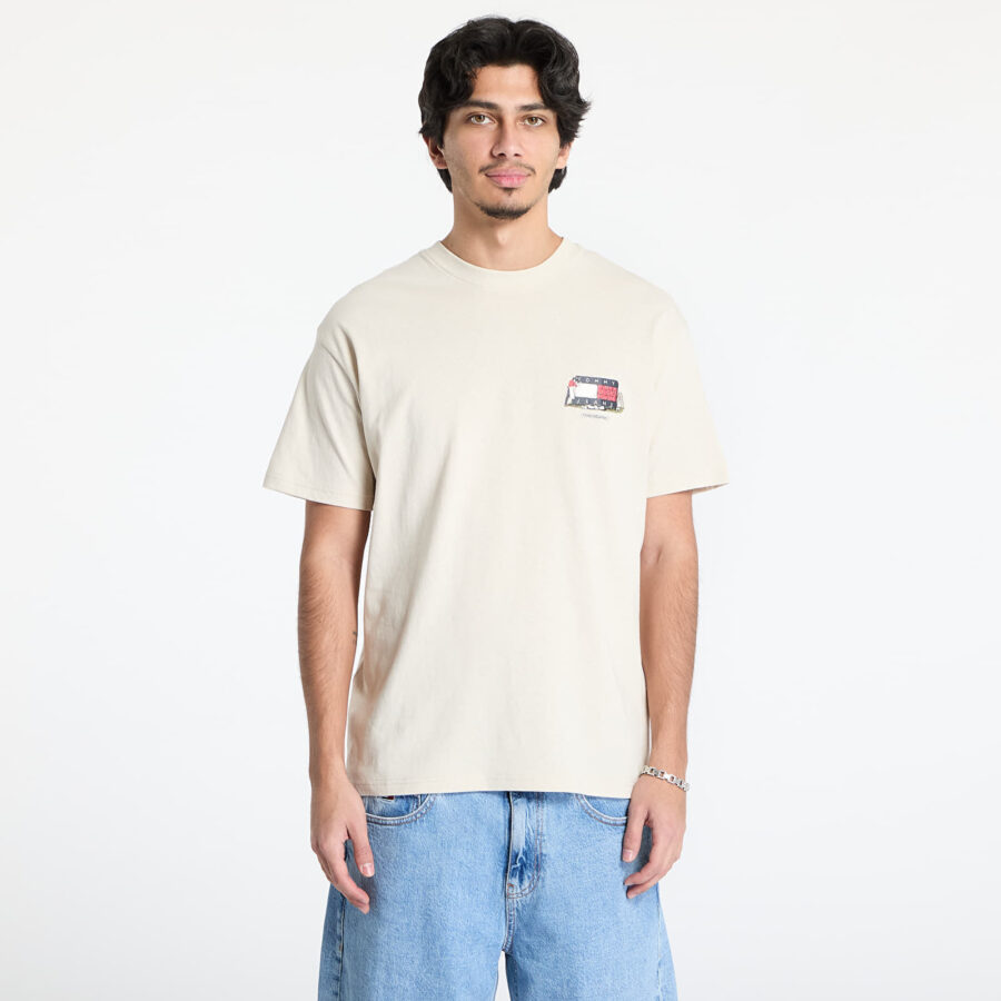 Póló Tommy Jeans Rlx Novelty 1 Tee Beige M-alacsony-ár