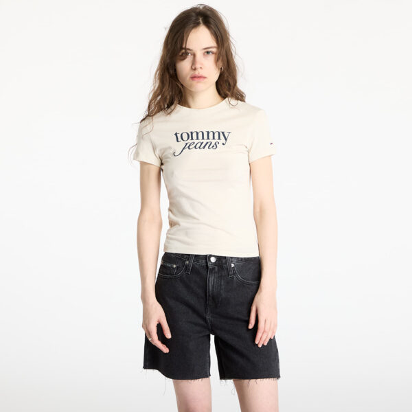 Póló Tommy Jeans Slim Essential Tee Beige S-alacsony-ár