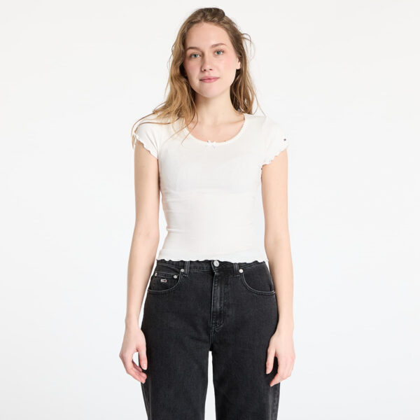 Póló Tommy Jeans Slim Scallop Rib Tee White M-alacsony-ár