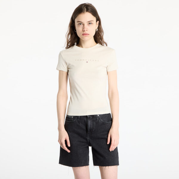 Póló Tommy Jeans Slim Tonal Linear Tee Beige XS-alacsony-ár