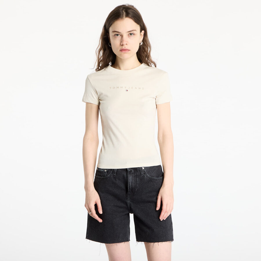 Póló Tommy Jeans Slim Tonal Linear Tee Beige XS-alacsony-ár