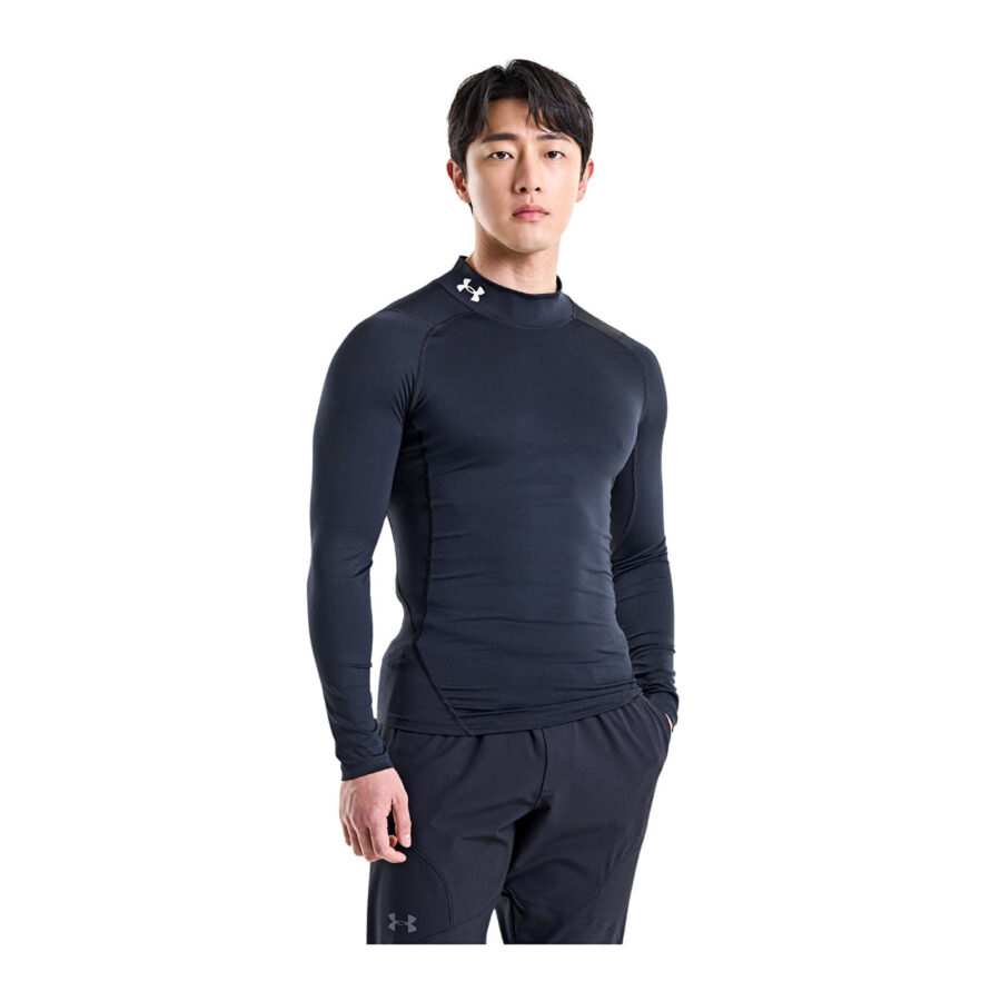 Póló Under Armour Hg Armour Comp Mock LS Black/ White S-alacsony-ár