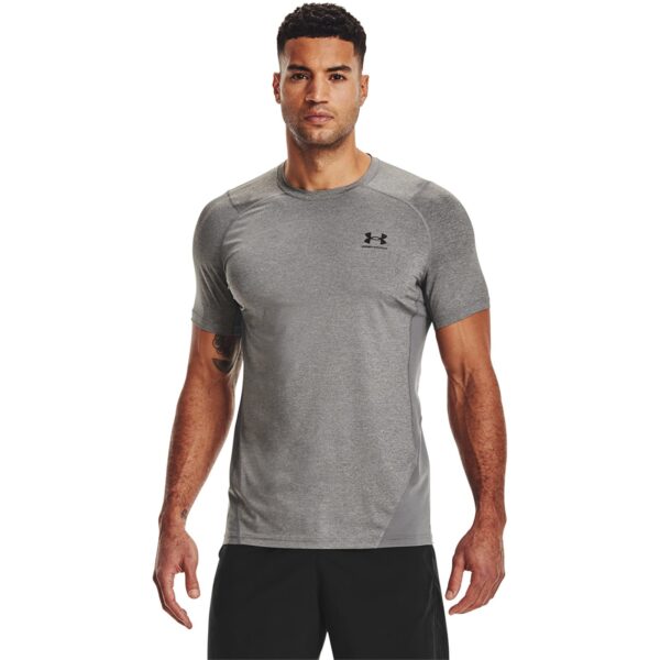 Póló Under Armour Hg Armour Fitted SS Tee Carbon Heather/ Black XXL-alacsony-ár