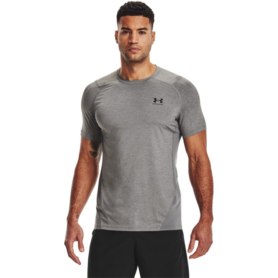 Póló Under Armour Hg Armour Fitted SS Tee Carbon Heather/ Black XXL-alacsony-ár