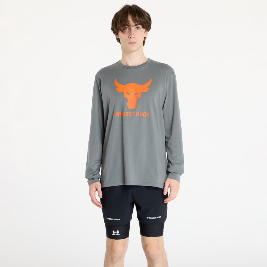 Póló Under Armour Project Rock BRAHMA BULL Long Sleeve Clay Green/ Team Orange M-alacsony-ár