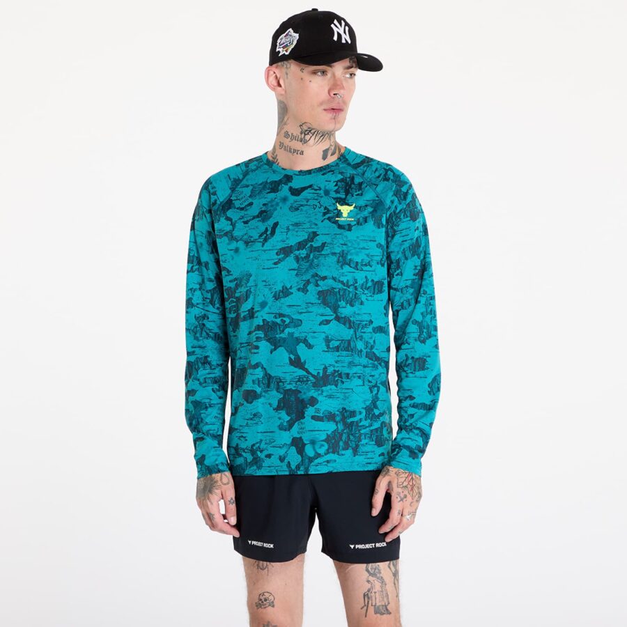 Póló Under Armour Project Rock IsoChill LS Hydro Teal/ Black/ High-Vis Yellow S-alacsony-ár