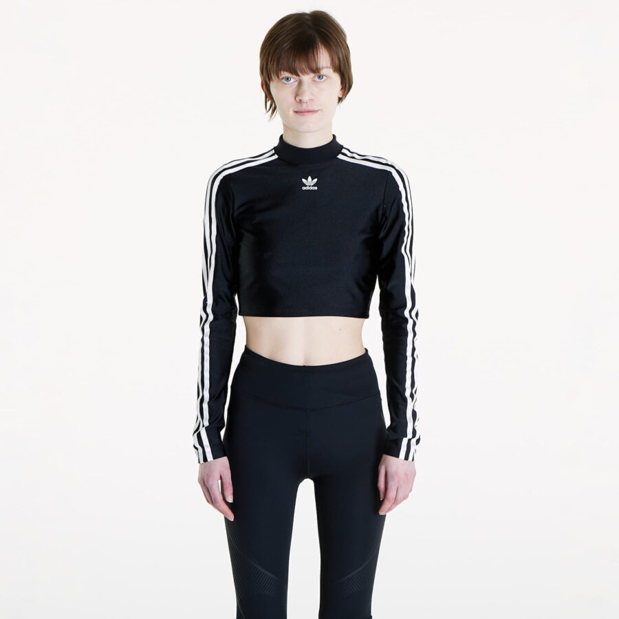 Póló adidas 3 Stripes Cropped Long Sleeve T-Shirt Black L-alacsony-ár