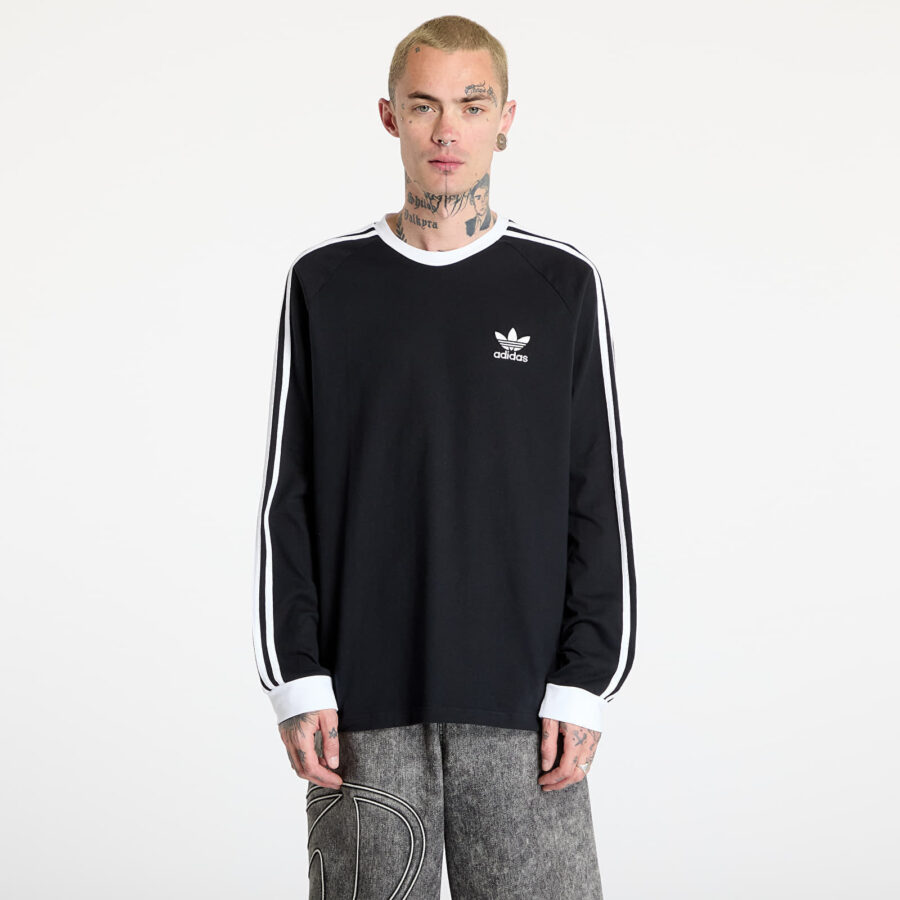 Póló adidas Adicolor Classics 3-stripes Long Sleeve T-Shirt Black S-alacsony-ár