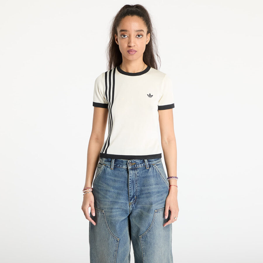 Póló adidas Knitted 3 Stripe Short Tee Cream White XS-alacsony-ár