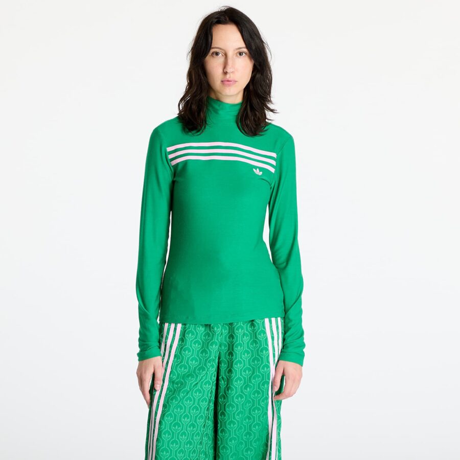 Póló adidas Longsleeve 3-Stripe Tee Green M-alacsony-ár