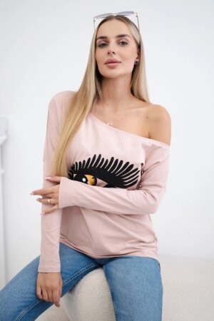 Printed blouse with a long back in dark powder pink