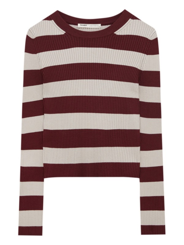 Pull&Bear Pulóver  bézs / burgundi vörös-Hungary