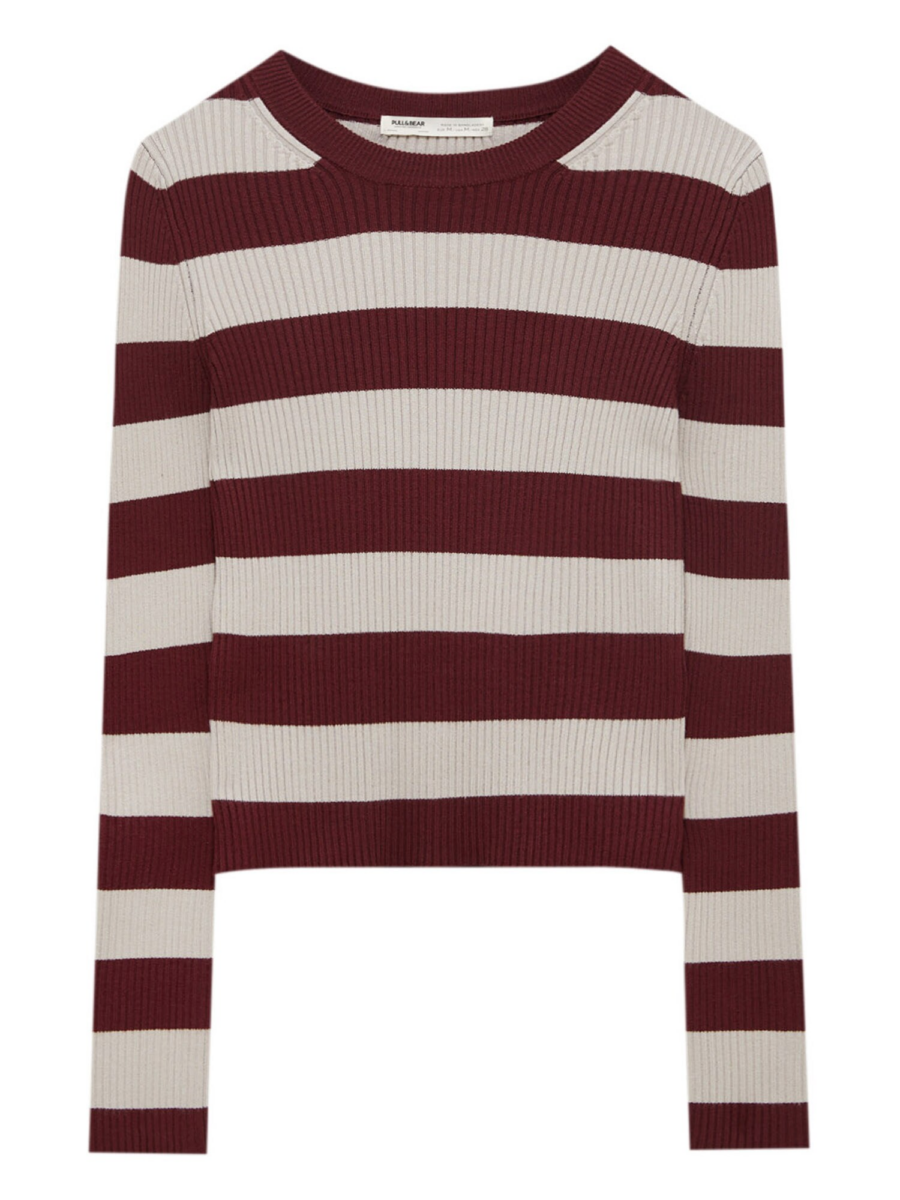 Pull&Bear Pulóver  bézs / burgundi vörös-Hungary