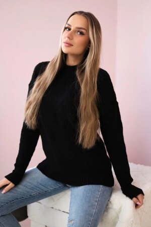 Pullover sweater with fashionable black weave
