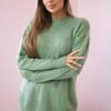 Pullover sweater with fashionable dark mint fabric