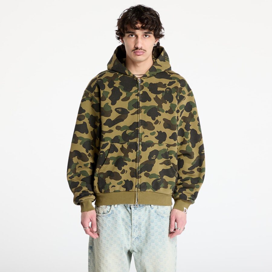 Pulóver A BATHING APE 1St Camo Heavy Wash Cropped Fit Zip Hoodie UNISEX Green S-alacsony-ár