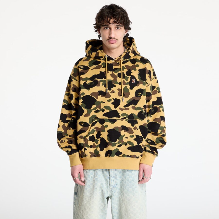 Pulóver A BATHING APE 1St Camo Jacquard One Point Relaxed Fit Pullover Hoodie UNISEX Yellow M-alacsony-ár