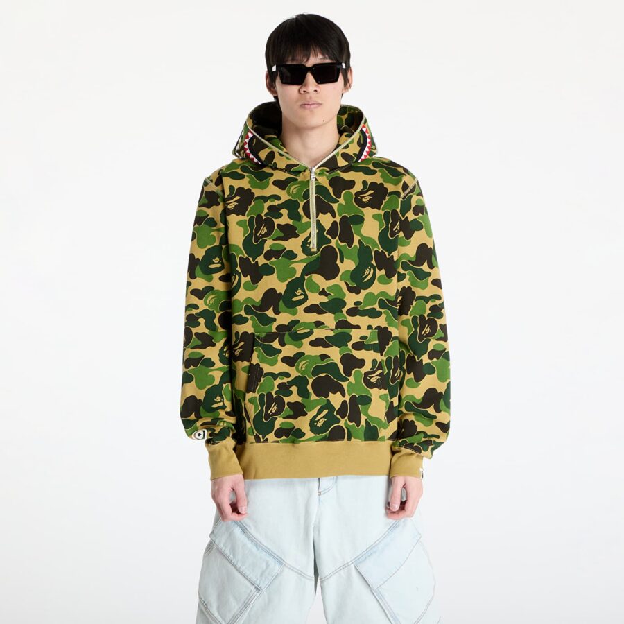 Pulóver A BATHING APE Abc Camo Shark Half Zip Pullover Hoodie M Green M-alacsony-ár