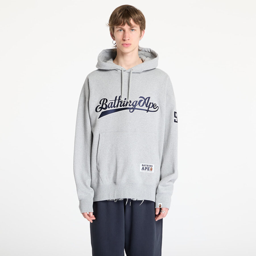 Pulóver A BATHING APE Baseball Logo Relaxed Fit Pullover Hoodie UNISEX Gray M-alacsony-ár