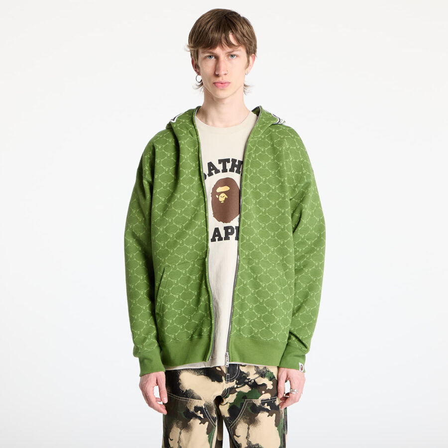 Pulóver A BATHING APE College Monogram Relaxed Fit Shark Full Zip Hoodie Green S-alacsony-ár