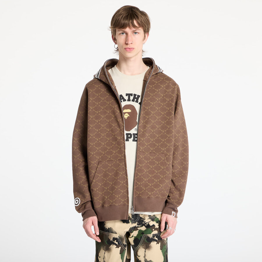 Pulóver A BATHING APE College Monogram Relaxed Fit Shark Full Zip Hoodie UNISEX Brown M-alacsony-ár