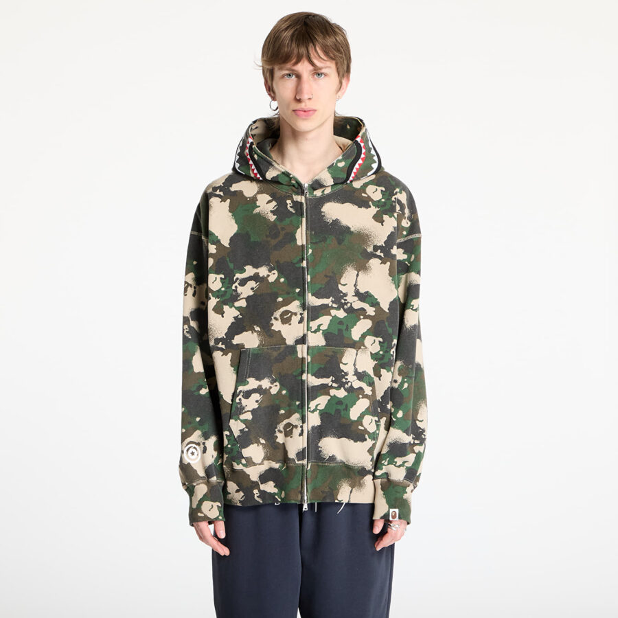 Pulóver A BATHING APE Map Camo Shark Relaxed Fit Full Zip Hoodie UNISEX Green XXXL-alacsony-ár