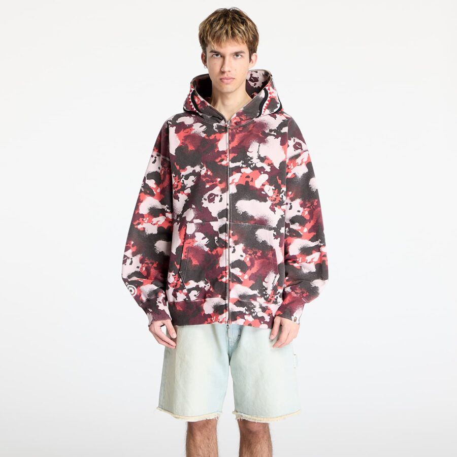 Pulóver A BATHING APE Map Camo Shark Relaxed Fit Full Zip Hoodie UNISEX Red S-alacsony-ár