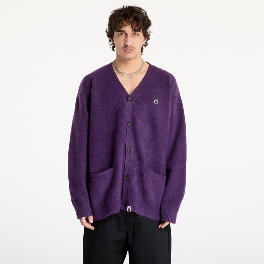 Pulóver A BATHING APE One Point Hairly Yarn Cardigan M Purple M-alacsony-ár
