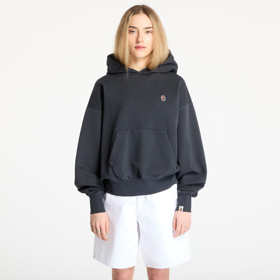 Pulóver A BATHING APE Pigment Dyed One Point Oversized Pullover Hoodie Black S-alacsony-ár