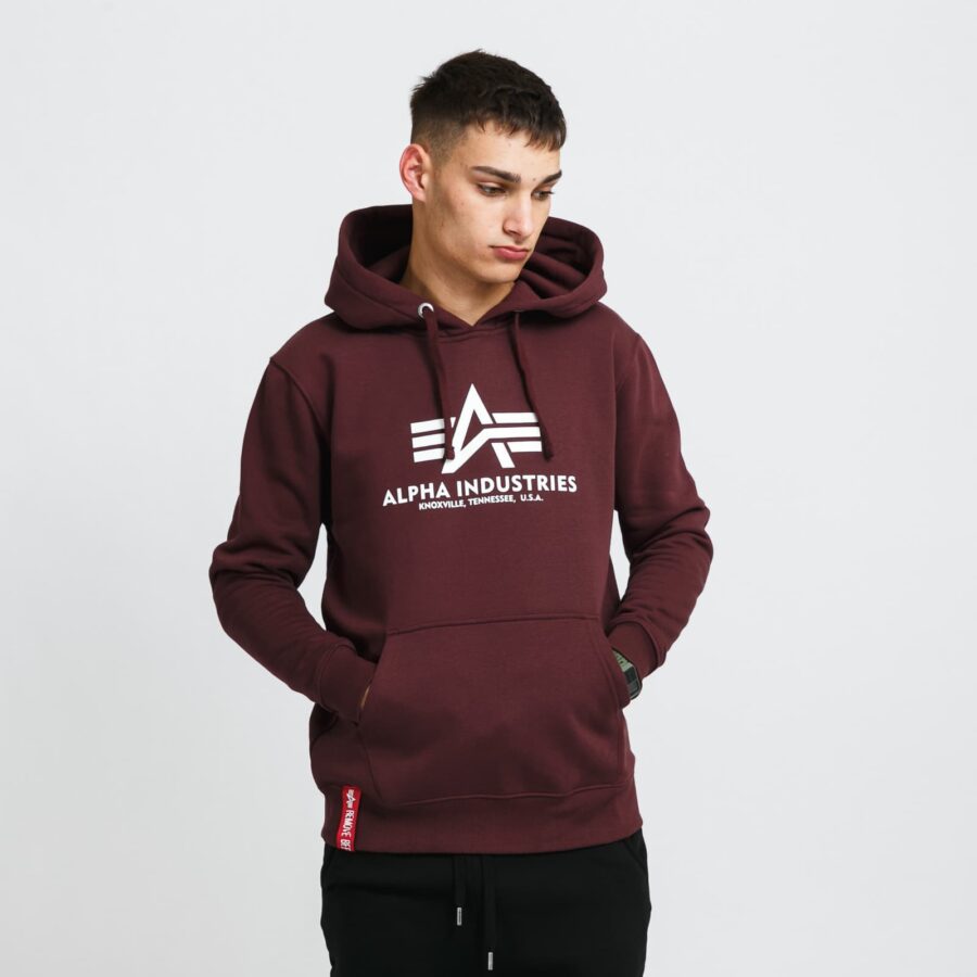 Pulóver Alpha Industries Basic Hoody Dark Wine M-alacsony-ár