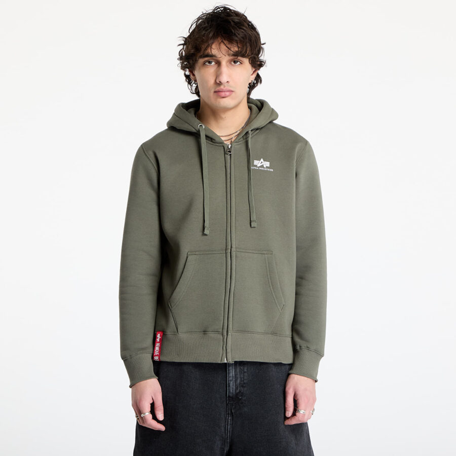 Pulóver Alpha Industries Basic Zip Hoody SL Dark Olive L-alacsony-ár