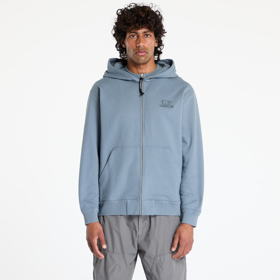 Pulóver C.P. Company Diagonal Raised Fleece Full Zip Logo Sweatshirt Stormy Weather S-alacsony-ár