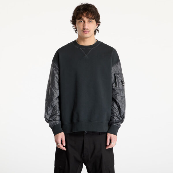 Pulóver C.P. Company Diagonal Raised Fleece Mixed Quilted Crew Neck Sweatshirt Black Sand XL-alacsony-ár