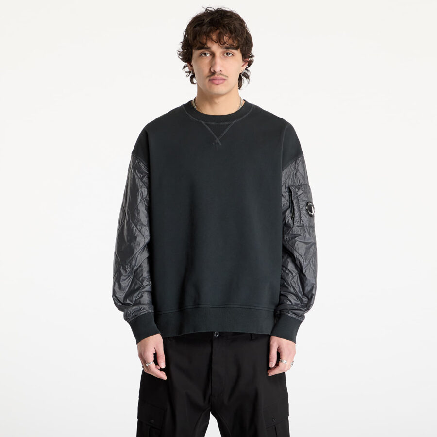 Pulóver C.P. Company Diagonal Raised Fleece Mixed Quilted Crew Neck Sweatshirt Black Sand XL-alacsony-ár
