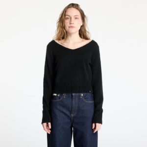 Pulóver Calvin Klein Jeans Fluffy Yarn V-Neck Sweater Black XS-alacsony-ár