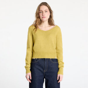 Pulóver Calvin Klein Jeans Fluffy Yarn V-Neck Sweater Green L-alacsony-ár