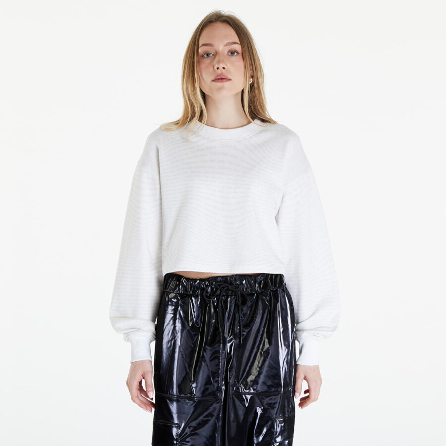 Pulóver Calvin Klein Jeans Logo Short Crewneck Warp Logo White S-alacsony-ár