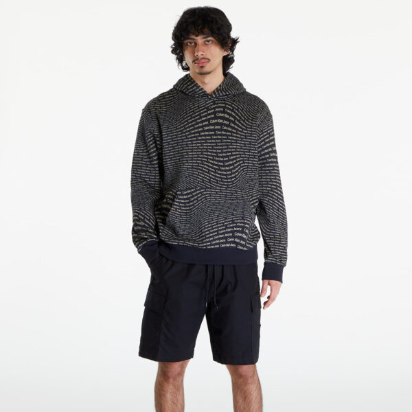 Pulóver Calvin Klein Jeans Warp Logo Hoodie Black M-alacsony-ár