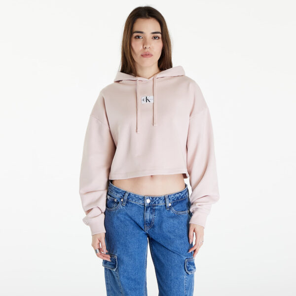 Pulóver Calvin Klein Jeans Woven Label Hoodie Sepia Rose M-alacsony-ár