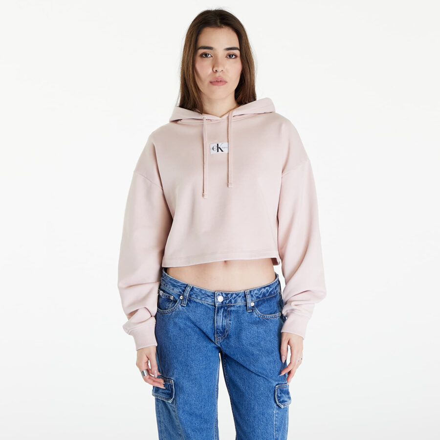 Pulóver Calvin Klein Jeans Woven Label Hoodie Sepia Rose M-alacsony-ár