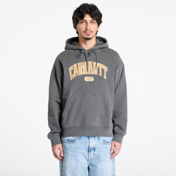 Pulóver Carhartt WIP Hooded Library Sweat UNISEX Black Garment Dyed XS-alacsony-ár