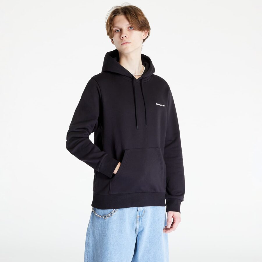 Pulóver Carhartt WIP Hooded Script Embroidery Sweat Black/ White XS-alacsony-ár