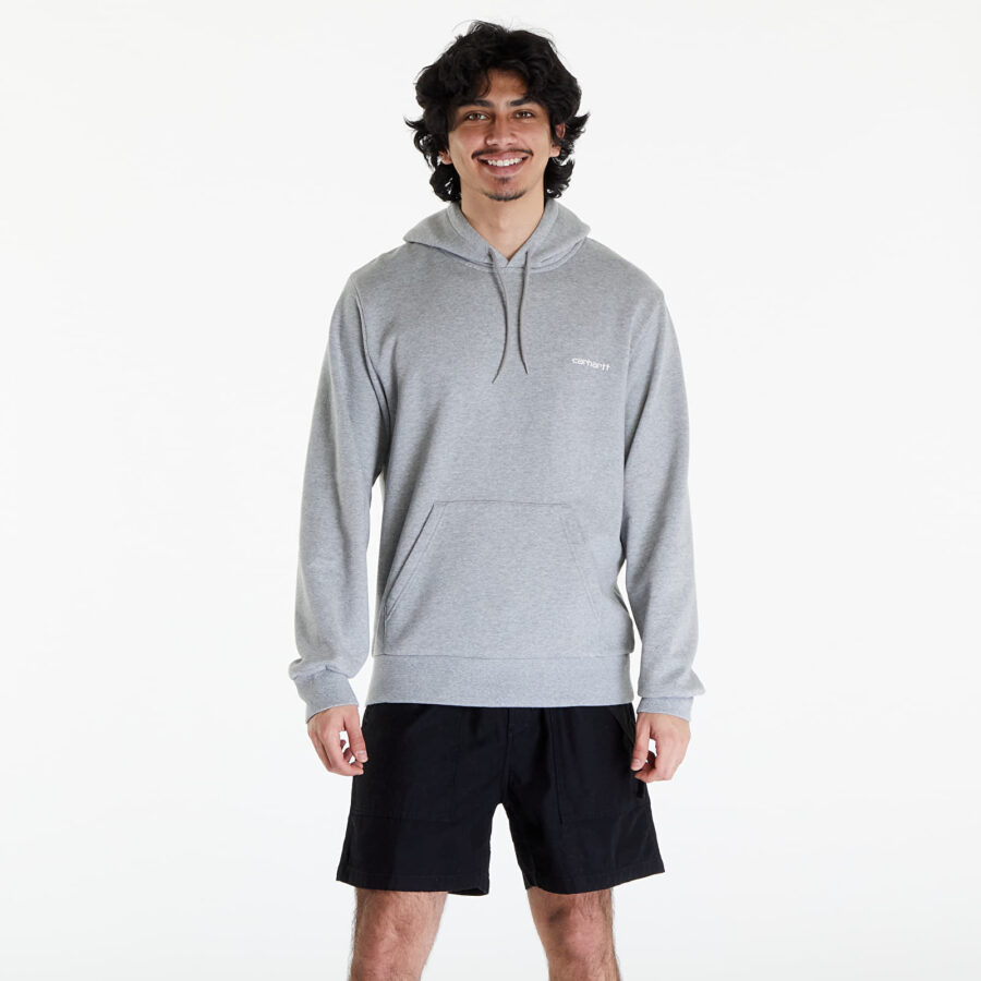 Pulóver Carhartt WIP Hooded Script Embroidery Sweat UNISEX Grey Heather/ White M-alacsony-ár