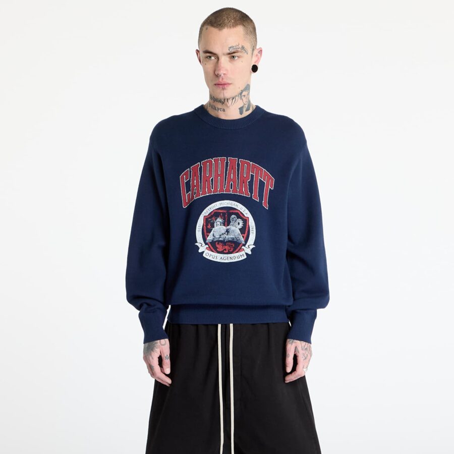 Pulóver Carhartt WIP Library College Sweater UNISEX Ink XS-alacsony-ár